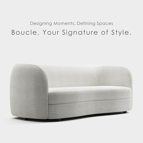 Furniture of America Nimiane Modern Boucle Sofa Couch with Curved Arms and Wooden Legs, Comfy Fabric Upholstered 3 Seater Couch for Living Room, Bedroom, Home Office, Off-White Furniture of America