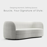 Furniture of America Nimiane Modern Boucle Sofa Couch with Curved Arms and Wooden Legs, Comfy Fabric Upholstered 3 Seater Couch for Living Room, Bedroom, Home Office, Off-White Furniture of America