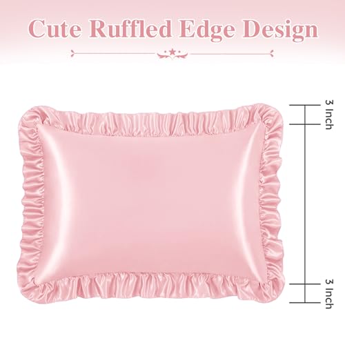 P Pothuiny 3-Piece Set Ruffle Satin Pillowcases & Full Fitted Sheet, Luxury Blush Pink Satin Fitted Sheet Silky Soft Cute Bedding Bedroom Dorm Decor, Wrinkle Free, 15 Inch Deep Pocket P Pothuiny