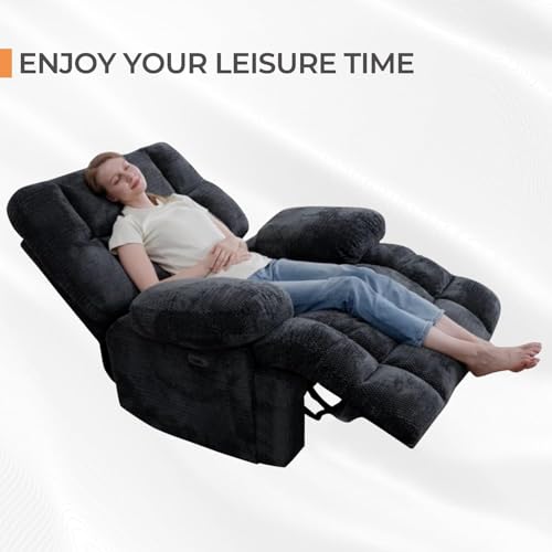Oversized Power Zero Gravity Recliner Chairs for Adults, Electric Reclining 0 Gravity Chair for Big Man,Soft Fabric Overstuffed Single Recliners with USB Charger Port for Living Room, Grey