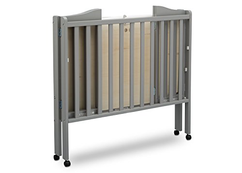 Delta Children Folding Portable Mini Baby Crib with 1.5-inch Mattress - Greenguard Gold Certified, Grey - WoodArtSupply