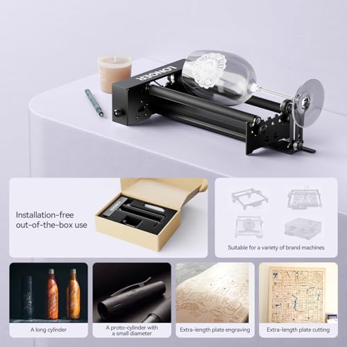 Longer RAY5 10W Laser Engraver with Air Assist Kit, Rotary Roller kit, and 8 Pcs Raiser, High Precision Laser Cutter and Engraver for Wood, Metal, Acrylic, Cylindrical Objects, Tumblers Longer