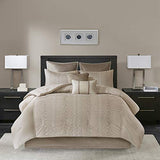 Madison Park Camelia Cozy Comforter Set-Trendy Design All Season Down Alternative Luxury Bedding with Matching Shams, Decorative Pillows, California King (104 in x 92 in), Natural 8 Piece Madison Park