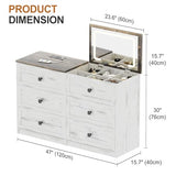 Gurexl 3-in-1 Vanity Desk with Flip Top Mirror and Lights, Makeup Dressing Table with Gun Drawer and Charging Station, Bedroom Dresser Vanity with Chair and Hidden Storage (Antique White) Gurexl