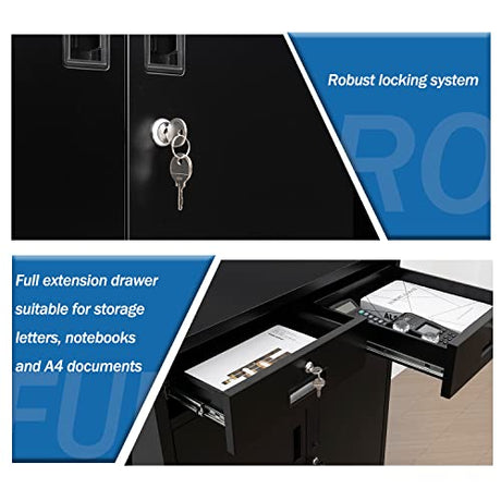 CJF Metal Storage Cabinet with 2 Doors and 2 Locking Drawers, Steel Storage Cabinets for Office/Home 36.2" H x 31.5" W x 15.7" D (Black) CJF