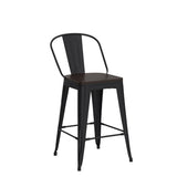Aklaus Swivel Metal Bar Stools Set of 4 Counter Height Stools Counter Bar Stools with Back Swivel Metal Bar Chairs Wooded Seat 26 Inch Matte Black barstools Aklaus