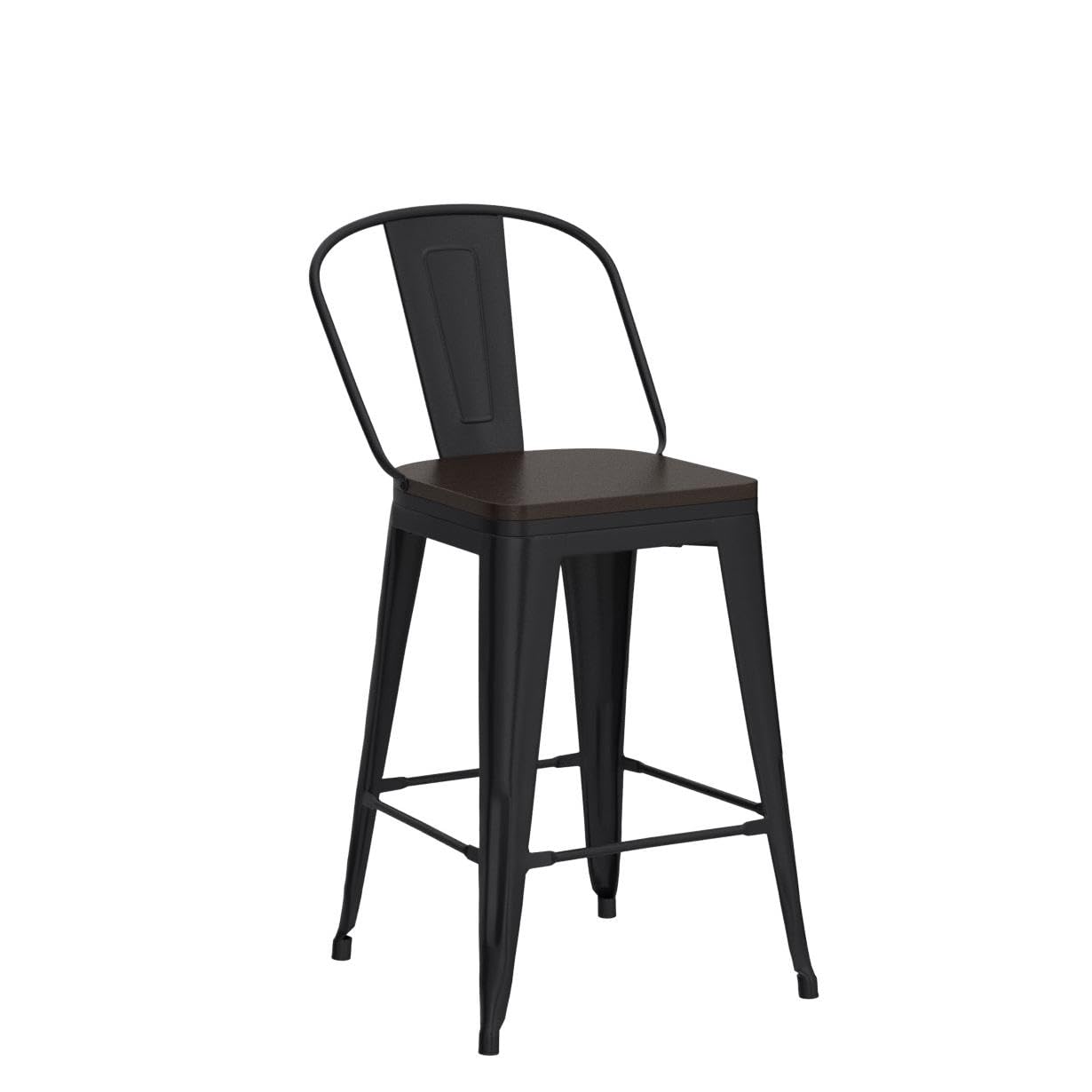 Aklaus Swivel Metal Bar Stools Set of 4 Counter Height Stools Counter Bar Stools with Back Swivel Metal Bar Chairs Wooded Seat 26 Inch Matte Black barstools - WoodArtSupply