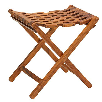 Bare Decor Mosaic Folding Stool in Solid Teak Wood, Brown