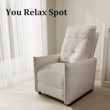 Chenille Fabric Recliner Chair for Adults - Manual Push Back Reclining Sofa with Sturdy Metal Frame, Overstuffed High-Density Foam, Adjustable Footrest for Living Room, Home Theater (Beige)