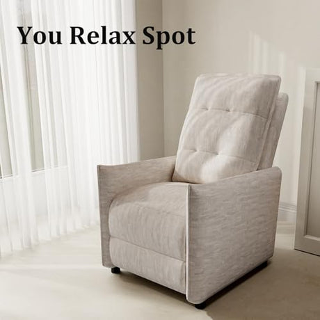 Chenille Fabric Recliner Chair for Adults - Manual Push Back Reclining Sofa with Sturdy Metal Frame, Overstuffed High-Density Foam, Adjustable Footrest for Living Room, Home Theater (Beige) Forrise