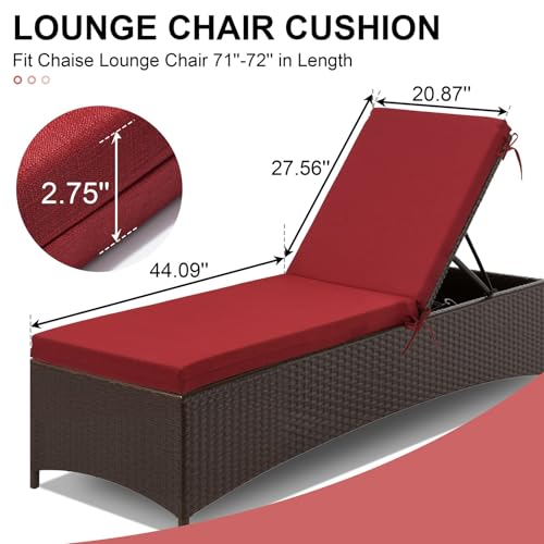 Crestlive Outdoor Chaise Lounge Cushions, Fade Resistant Water Resistant Lounge Chair Cushion, 72''L x 21''W, Set of 2, Chili