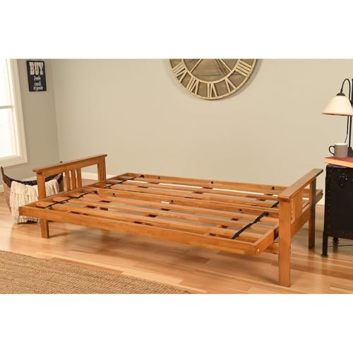 HomeStock Wood Futon Frame Queen Size - Classic Style Sofa Bed with Mission Arms Frame Only/Butternut HomeStock