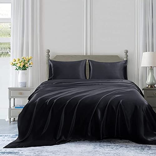 Homiest Satin Flat Sheet - Twin Size, Black, Luxury, Ultra Soft Single Sheets Sold Separately Homiest