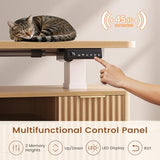 SEDETA L Shaped Electric Standing Desk, 69" x 55"Height Adjustable Office Executive Desk with 4 Drawers and Storage Shelves, Fluted Sit Stand Computer Desk with Power Outlet for Home Office, Oak SEDETA