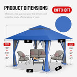 CROWN SHADES 13x13 Pop Up Gazebo, Canopy Tent, Gazebos on Clearance - Outdoor Gazebo for Backyard & Patio Furniture - Carpa Pop Up Tent with Wheeled STO-N-Go Cover Bag (Blue) CROWN SHADES