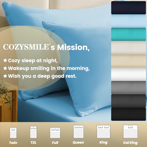 CozySmile Holtel Luxury Twin Sheet Set - 3 Piece Soft Microfiber Sheets for Twin Size Bed, 16" Deep Pocket Easy Care Wrinkle Free Cooling Bedding Sheet and Pillowcase Set, Sky Blue CozySmile