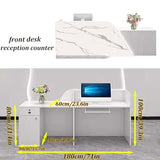 Reception Desk with Counter, Modern Wooden Reception Desk with Drawer & Cabinet, Retail Checkout Counter, Front Table, Customer Service Table for Home Office Lobby Store (White, 71 * 23.6 * 39.3in-L) WoodArtSupply