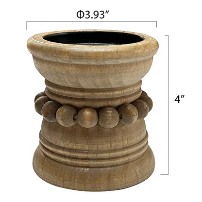 dwellington Farmhouse Rustic Wood Pillar Candle Holder for Pillar Candles, Decorative Beaded Candlestick Holder Stand for Home Décor, Gifts, Wedding (Natural)