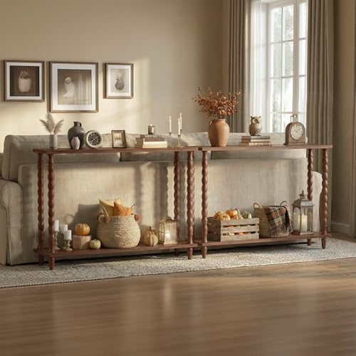 HOOBRO 39.4'' Console Table, 2-Tier Entryway Table Sofa Table with Storage, Mid-Century Modern Behind Couch Table with Rubberwood Leg for Living Room, Hallway, Foyer, Walnut WL105XG01 HOOBRO