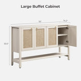 SICOTAS Rattan Sideboard Buffet Cabinet with Open Storage - Large Storage Cabinet with 4-Doors and Adjustable Shelves, Boho Credenza Coffee Bar Cabinets Buffet Table Console Table for Kitchen,Hallway SICOTAS