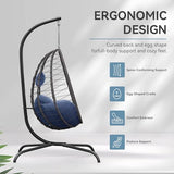 ALAULM Foldable Egg Chair with Stand, 485LBS Capacity Wicker Rattan Hammock Swing Chair for Outdoor & Indoor, Patio Hanging Chair with Strong Frame & UV Resistant Cushion for Balcony, Bedroom, Blue