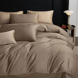 MooMee Duvet Cover Set 100% Extra Long Staple Cotton 600 Thread Count Silky Sateen Smooth Luxury Soft Breathable Durable Hotel Quality Bedding, 3 Pieces (Mocha Brown, Queen 90"x90") MooMee