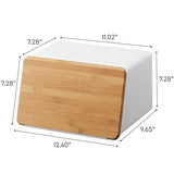 Yamazaki Home Metal Bread Box With Removable Bamboo Wooden Cutting Board Lid, Kitchen Storage Box YAMAZAKI