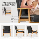 COLAMY PU Leather Accent Chair for Living Room, Mid Century Modern Relaxing Armchair with Solid Wood Frame & Soft Cushion, Reading Leisure Chair with High Back（Black COLAMY