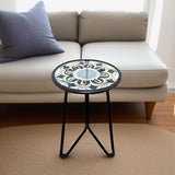 LIFFY Outdoor Side Table,12" Indoor Outdoor Round Glass Tabletop Accent Table with Metal Frame, Decorative Plant Stand & End Table for Patio, Garden, Yard, Kitchen, Porch LIFFY