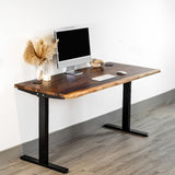 Standing Desk – Walnut Solid Wood Desk, Natural Live Edge, Adjustable Height Dual Motor, Sit Stand for Home Office (Black, W60 x D27) Modern Wood Style