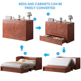 PUREMIND Murphy Bed Queen, Modern Murphy Cabinet Bed with USB Charging Station & Large Storage Drawer, Space-Saving Full Foldable Platform Bed for Guest Bedroom (Cherry) PUREMIND