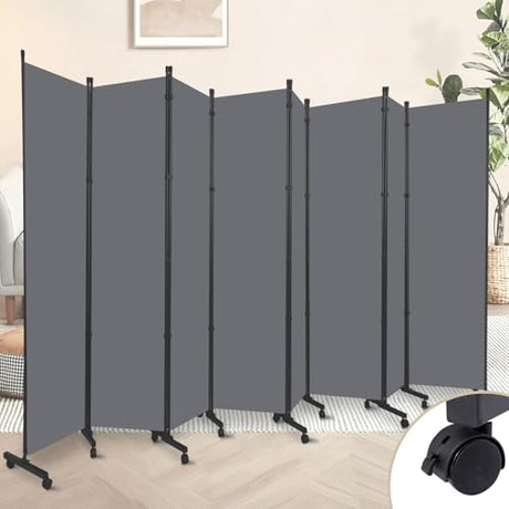 Room Divider 8 Panel Room Dividers/Wheels, Fabric Room Divider Panel for Office Room Partitions and Dividers, Portable Partition Wall Divider for Room Separation, Freestanding Privacy Screen Indoor HOMSCREENER