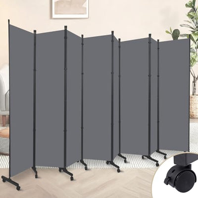 Room Divider 8 Panel Room Dividers/Wheels, Fabric Room Divider Panel for Office Room Partitions and Dividers, Portable Partition Wall Divider for Room Separation, Freestanding Privacy Screen Indoor
