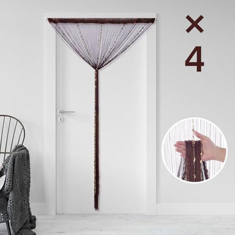 VavoStocks 4 Pack Decorative Beaded Curtains Door String Curtains, Hanging Fringe Room Divider Beads Wall Panel Boho Tassel Screen with 5 Rows Beaded for Doorway Window Wall Closet (39×79in, Coffee) VavoStocks