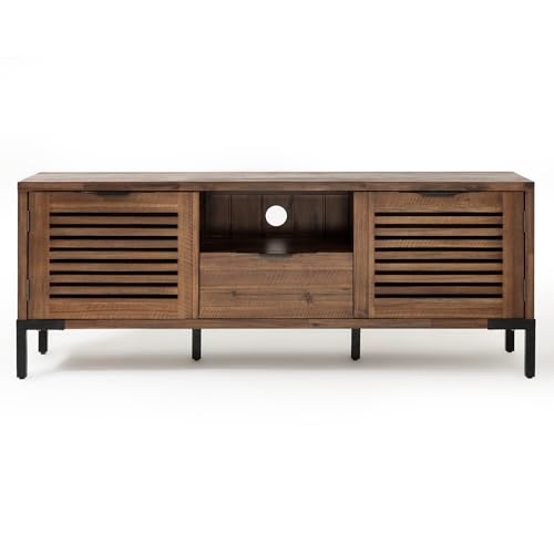 Bme 63 Inch Modern Farmhouse 5 Minutes Assembled 2 Doors & 1 Drawer, Console Table 65 Inches, Living Room, Millie Rustic TV Stand, Rustic Chestnut Bme