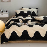 LAYENJOY Geometric Duvet Cover Set Twin, 100% Cotton Bedding, Cream White Black Cows Pattern Printed, Modern Comforter Cover for Single Bed, 3 Piece No Comforter LAYENJOY