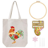 Louise Maelys Embroidery Kit Canvas Tote Bag for Beginners,Cross Stitch Kits for Adults,DIY Needlepoint Include Rooster and Flower Pattern,Women Shopping Reusable Grocery Bags