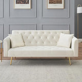 71" Modern Velvet Sofa Bed Futon, Convertible Sleeper Couch with Adjustable Backrest, Tufted Recliner Loveseat with Golden Chrome Legs & 2 Pillows for Small Spaces, Living Room, Apartment (Beige) Generic