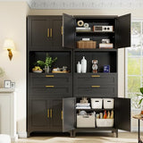 ZLBRDS 75” Tall Kitchen Pantry Storage Cabinet, Metal Storage Cabinet with 2 Drawers and Adjustable Shelves, Kitchen Pantry Cupboard, Freestanding Cupboard for Bathroom, Living Room(Black) ZLBRDS