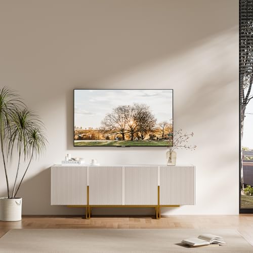 homary Modern TV Stand for TVs Up to 55", Long Entertainment Center with Storage Cabinets TV Console Table for Living Room, Bedroom (Off White, 59.1" W x 15.7" D x 23.6" H) homary