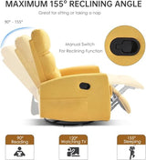 360° Swivel Rocker Recliner Chair for Small Spaces, Manual Recliner with Side Pockets for Petite Adults, Small Rocker Recliner for Living Room, Bedroom - Yellow