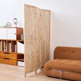 66.9Inch Folding Room Divider, 3 Panels Wood Carved Privacy Screens, Free Assembled Freestanding Partition for Home Office Restaurant Bedroom (Natural) Svimi