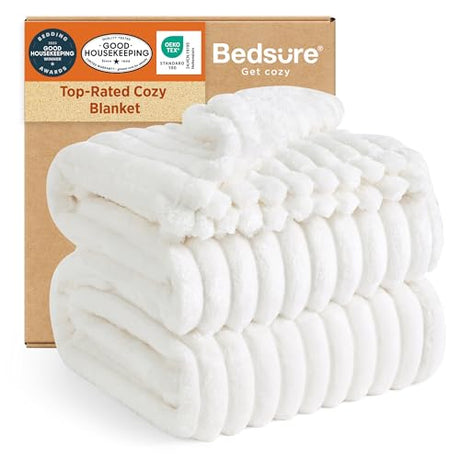 Bedsure GentleSoft King Size Blanket for Bed - Cozy Soft Blankets for Women, Cute Large Bedding Fleece Throws for Girls, Off White, 108x90 Inches Bedsure