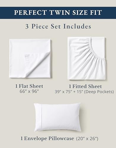 LANE LINEN 100% Organic Cotton Twin Sheets Set, 3Pc Twin Bed Sheets, Soft & Comfy Breathable Cotton Percale Sheets for Twin Size Bed, Dorm Room Essentials Low Pill Fade Resistant White Sheets LANE LINEN