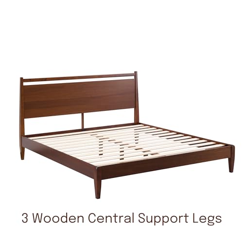 NTC Adept Dark Walnut Wooden Bed Frame with Headboard - 1000 Lb Capacity, Silent Slats & Effortless Assembly, King Size - WoodArtSupply