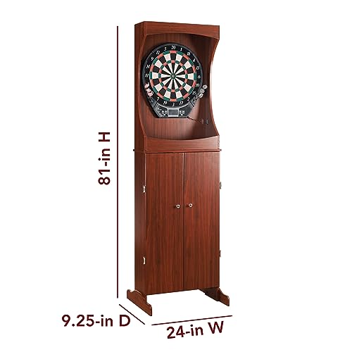 Outlaw Electronic Dartboard and 81-in Free-Standing Cabinet - Cherry Finish - WoodArtSupply