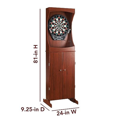 Outlaw Electronic Dartboard and 81-in Free-Standing Cabinet - Cherry Finish - WoodArtSupply