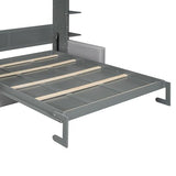 Merax Queen Size Murphy with Sofa and Shelves for Bedroom or Guestroom Wall Bed Space Saving Hidden Bed,No Need Fix to The Wall,Gray Merax