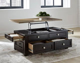 Signature Design by Ashley Drazmine Casual Lift-Top Coffee Table with 4 Drawers and Casters, Dark Brown & Light Brown Signature Design by Ashley