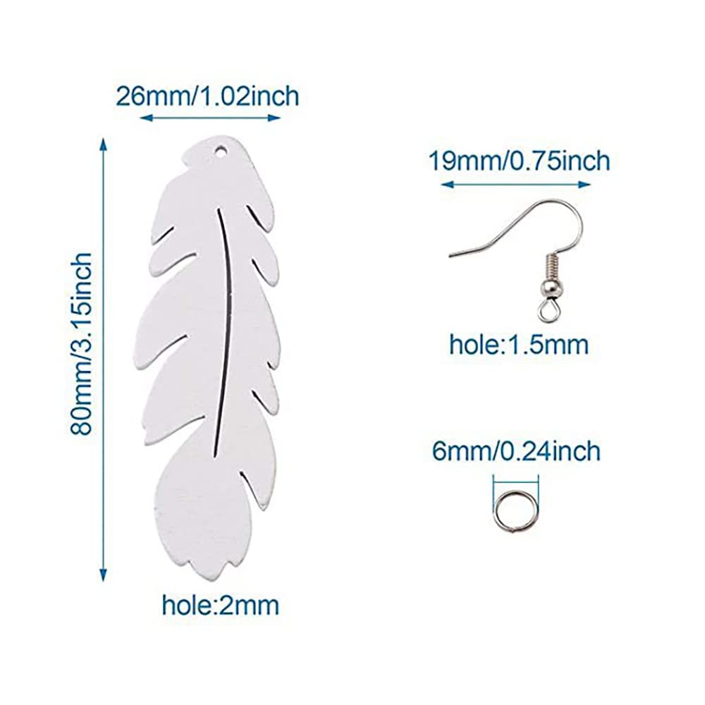 20Pcs Sublimation Blank Earrings Heat Transfer Sublimation Printing Wire Hooks Earrings Feather Shape Unfinished Wooden Dangle Earrings Teardrop Pendant w/Earring Hooks for DIY Jewelry Making Craft